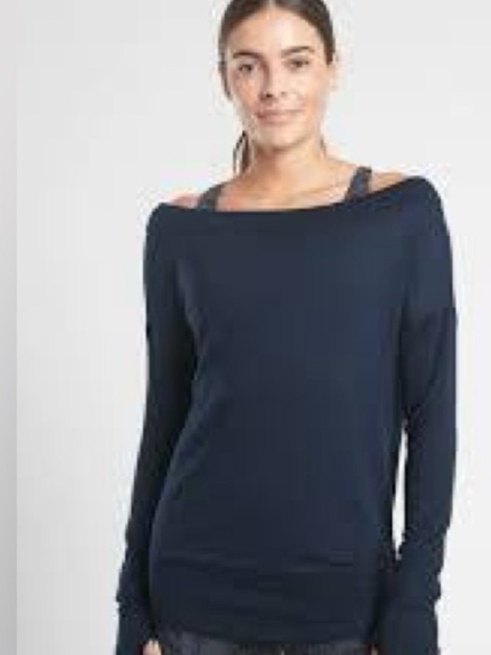 Athleta Studio Barre Navy Long Sleeve Top Sz LT Sweatshirt
